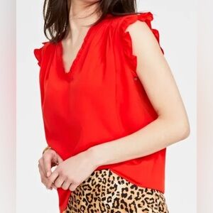 NEW - On 34th Women's Ruffle-Trim Sleeveless Blouse. Fiery Red. Small.